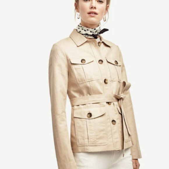 NWT Ann Taylor Lined Safari Jacket Beige Linen - Picture 1 of 6